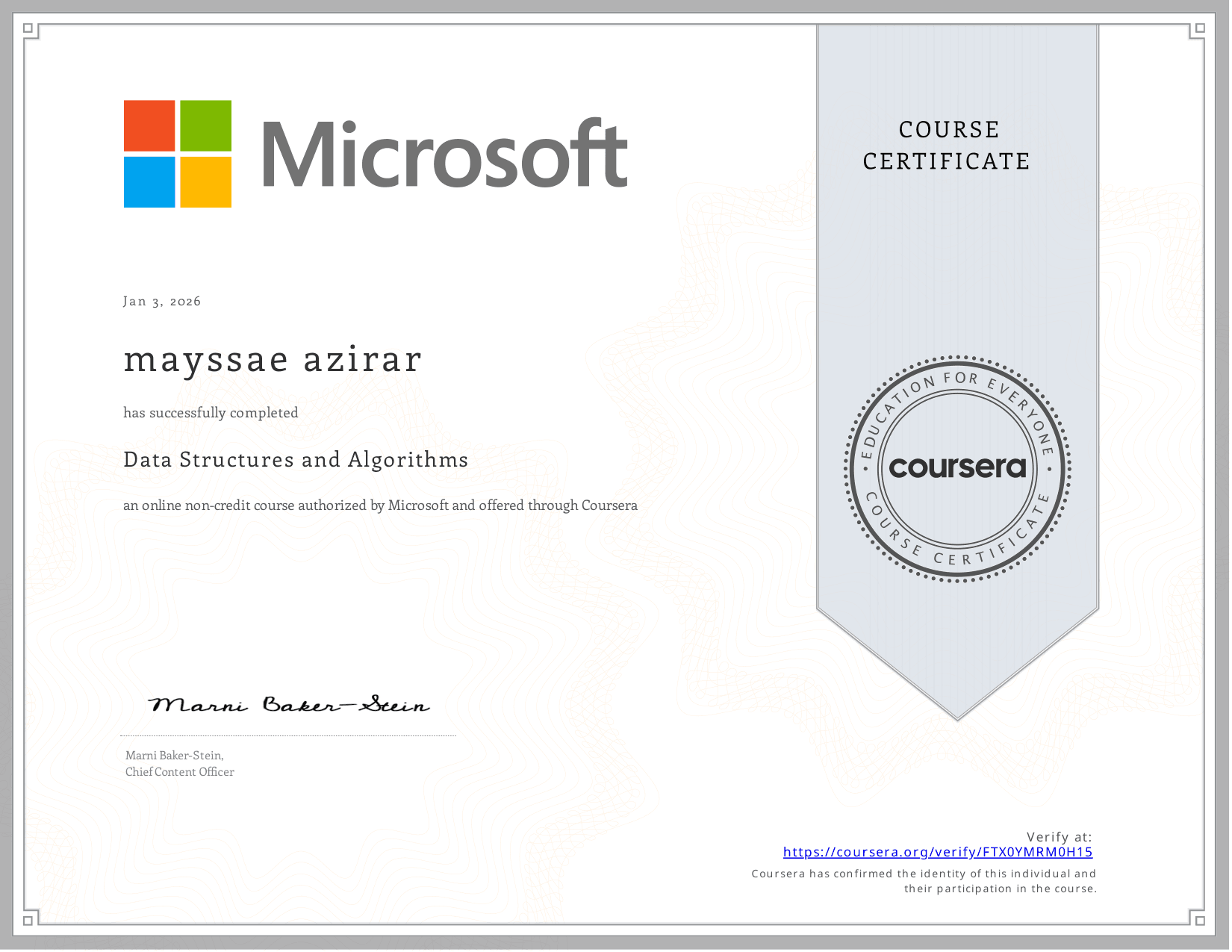 Data Structures and Algorithms — Microsoft certificate