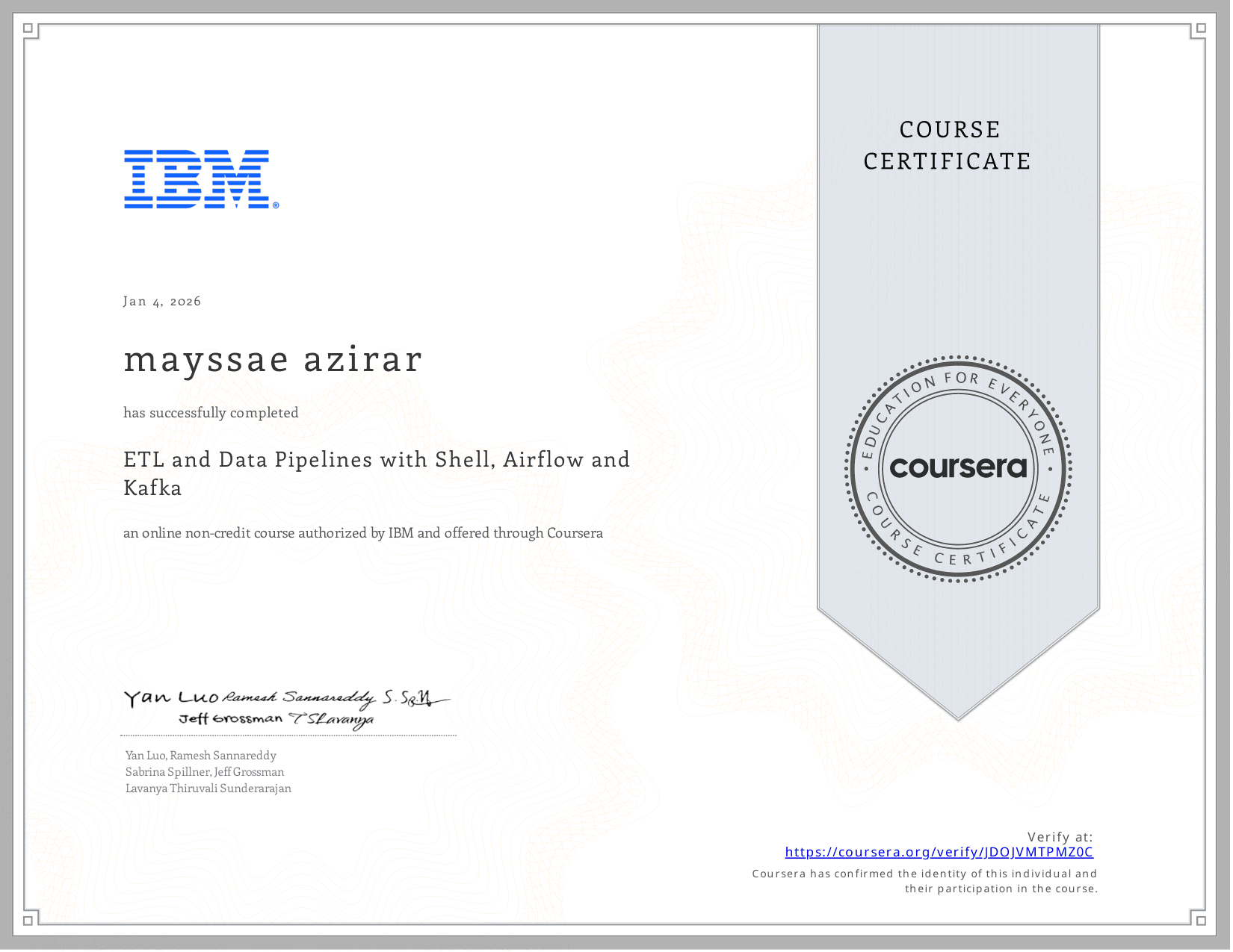 ETL and Data Pipelines with Shell, Airflow and Kafka — IBM certificate