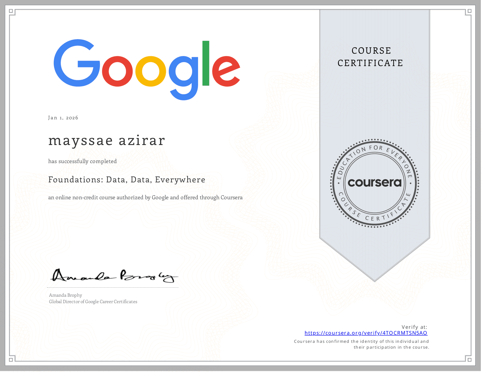 Foundations: Data, Data, Everywhere — Google certificate